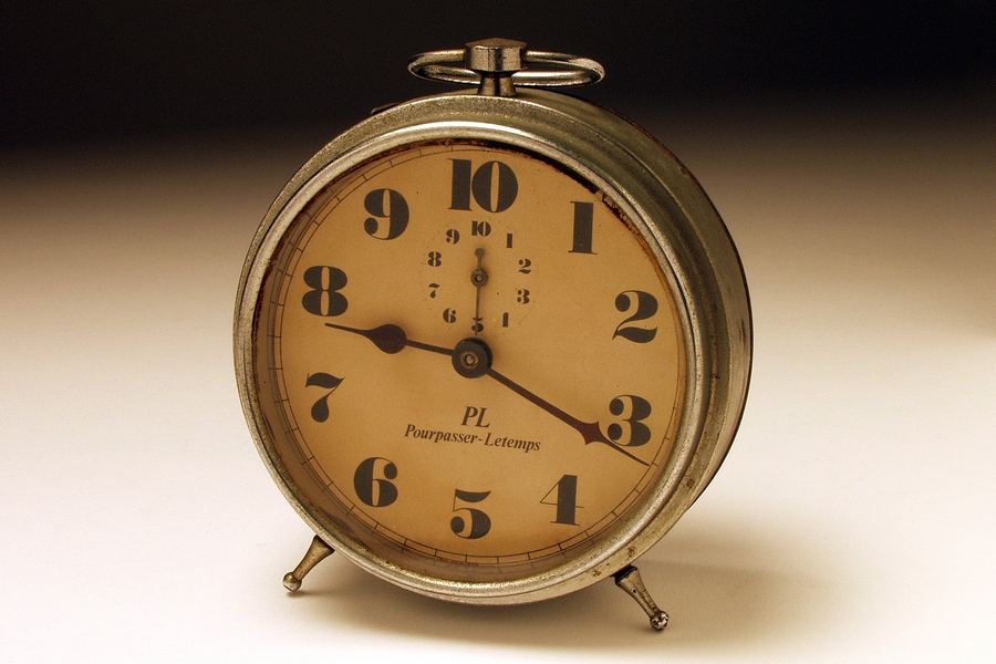 Sveglia [Alarm Clock], 1983. Ready made. Alarm clock with hand made modified face. Metal, paper. 17 x 20 cm.