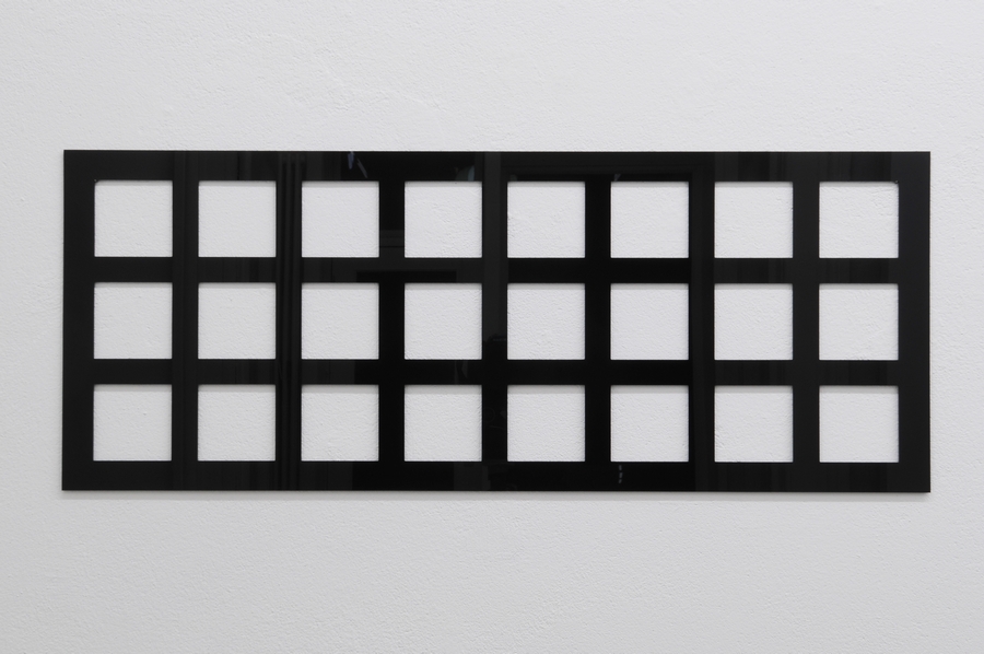 Reflective Editor: Twenty-four square holes, square pitch, 2008. Cast acrylic sheet, steel pins, polyester tube, 30 x 75 x 0.3 cm